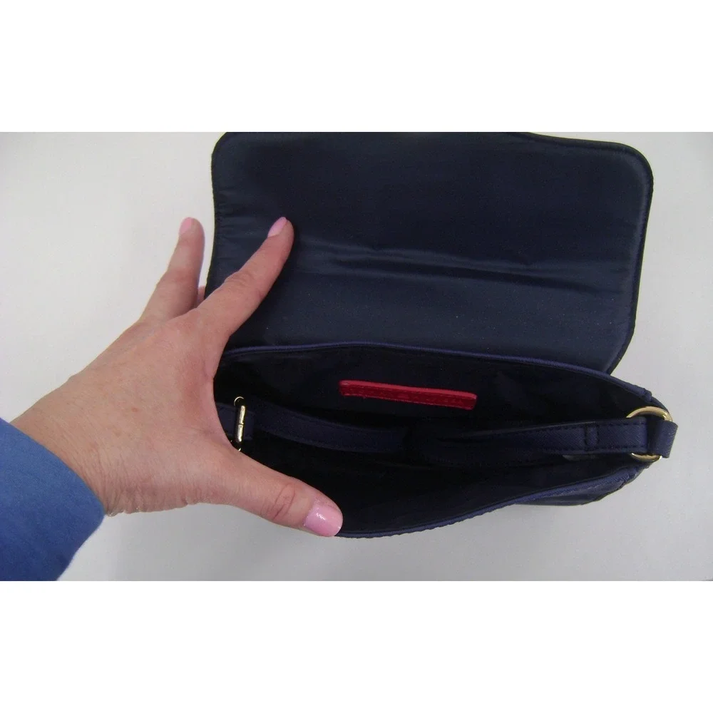 Tommy Hilfiger Navy Blue Saffiano Crossbody Bag Gold TH Logo Medallion Purse